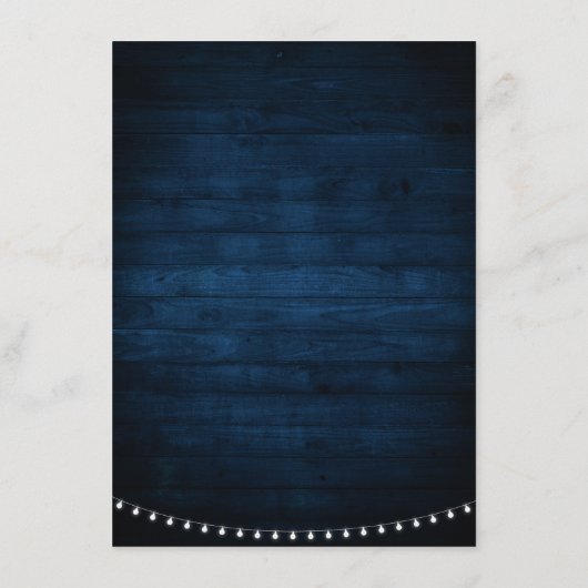 Navy Blauw Blush Bloemen Rustiek String Licht Deta Informatiekaartje (Achterkant)