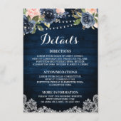 Navy Blauw Blush Bloemen Rustiek String Licht Deta Informatiekaartje (Voorkant)