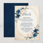 Navy Blauw Blush Bloemen Rustieke Geometrische Bru Informatiekaartje (Voorkant / Achterkant)