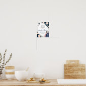 Navy Blauw Blush Bloemen Twins Zilver Quinceañera Poster (Keuken)