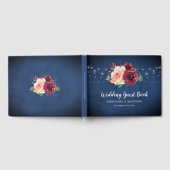Navy Blauw Blush Bourgondië Roos String Licht Brui Gastenboek (Volledig)