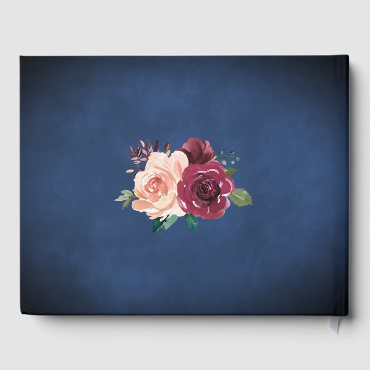 Navy Blauw Blush Bourgondië Roos String Licht Brui Gastenboek (Achterkant)