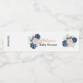 Navy blauw blush roze bloemencustom waterfles etiket (Enkel label)
