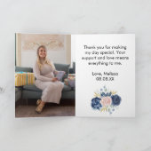 Navy blauw blush roze bloemenfoto bedankkaart (Binnen)