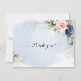 Navy blauw & Blush Roze bruiloft bedankkaart Kaart