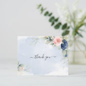 Navy blauw & Blush Roze bruiloft bedankkaart Kaart (Staand voorkant)