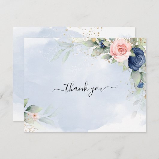 Navy blauw & Blush Roze bruiloft bedankkaart Kaart (Voorkant / Achterkant)