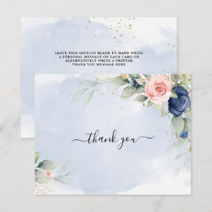 Navy blauw & Blush Roze bruiloft bedankkaart Kaart