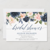 Navy blauw & blush roze floral vrijgezellenfeest kaart (Voorkant)