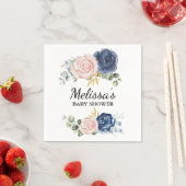 Navy blauw blush roze florals custom party servet (Insitu)