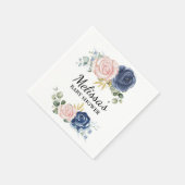 Navy blauw blush roze florals custom party servet (Hoek)