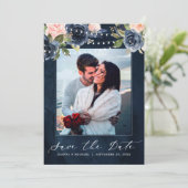 Navy Blauw Blush Roze Rood String verlichting Foto Save The Date (Staand voorkant)