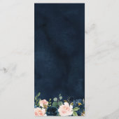 Navy Blauw Blush Roze Rose Bloemen Boho Bruiloft Menu (Achterkant)
