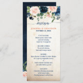 Navy Blauw Blush Roze Rose Bloemen Boho Bruiloft Menu (Voorkant / Achterkant)