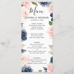 Navy Blauw Blush Roze Rose Boho Bruiloft Menu