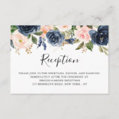 Navy Blauw Blush Roze Rose Boho Bruiloft Receptie Informatiekaartje (Voorkant)