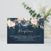 Navy Blauw Blush Roze Rose Boho Bruiloft Receptie Informatiekaartje (Staand voorkant)