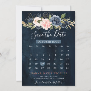 Navy Blauw Blush Roze Rose Boho Kalender Save The Date