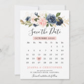 Navy Blauw Blush Roze Rose Boho Kalender Save The Date (Voorkant)