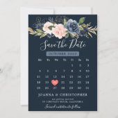 Navy Blauw Blush Roze Rose Boho Kalender Save The Date (Voorkant)
