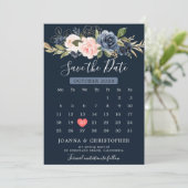 Navy Blauw Blush Roze Rose Boho Kalender Save The Date (Staand voorkant)