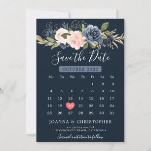 Navy Blauw Blush Roze Rose Boho Kalender Save The Date