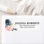 Navy Blauw Blush Roze Rose Botanisch Adres Etiket (Insitu)