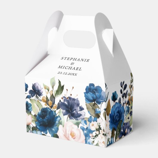 Navy Blauw Blush Roze Rose Botanische bruiloft Bedankdoosjes (Achterkant)