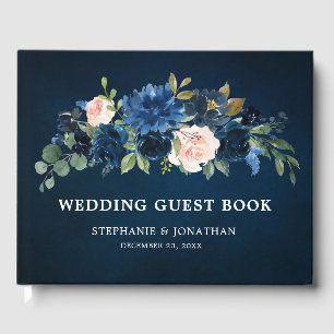Navy Blauw Blush Roze Rose Botanische Bruiloft Gastenboek