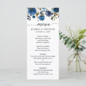 Navy Blauw Blush Roze Rose Botanische bruiloft Menu (Staand voorkant)