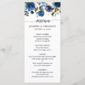 Navy Blauw Blush Roze Rose Botanische bruiloft Menu (Voorkant)
