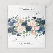 Navy Blauw Blush Roze Rose Botanische Bruiloft Plaatskaartje (Buitenkant ongevouwen)