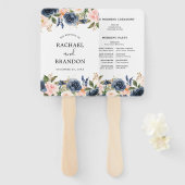 Navy Blauw Blush Roze Rose Botanische Hand Fan Handwaaier (Voorkant en achterkant)