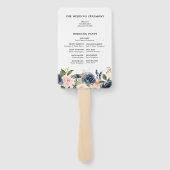 Navy Blauw Blush Roze Rose Botanische Hand Fan Handwaaier (Achterkant)
