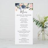 Navy Blauw Blush Roze Rose Bruiloft Menu Kaart (Staand voorkant)