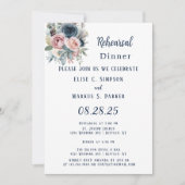 Navy Blauw Blush Roze Rose Bruiloft repetitie dine Kaart (Voorkant)