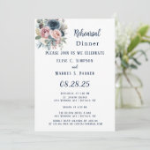 Navy Blauw Blush Roze Rose Bruiloft repetitie dine Kaart (Staand voorkant)