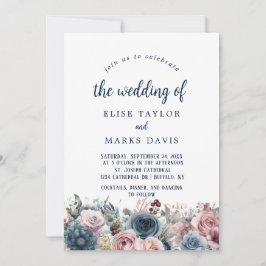 Navy Blauw Blush Roze Rozen Bruiloft Kaart