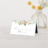 Navy blauw & blush waterverf bloemenbruiloft plaatskaartje (Voorkant)