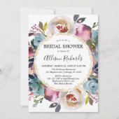 Navy blauw bordeauxrood rustiek floraal vrijgezell kaart (Voorkant)