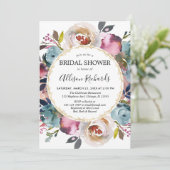 Navy blauw bordeauxrood rustiek floraal vrijgezell kaart (Staand voorkant)