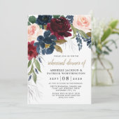 Navy Blauw Bourgondië Blush Roze repetitie diner Kaart (Staand voorkant)