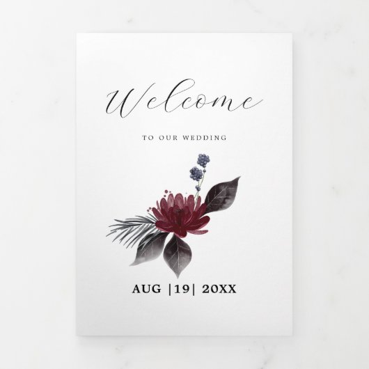 Navy Blauw Bourgondië Rode Gotische Bloemige Bruil Drieluik Aankondiging (Cover)