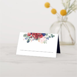 Navy Blauw Bourgondië Rood en Blush Bloemen Elegan Plaatskaartje