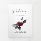 Navy Blauw Bourgondië Rood Gotisch Bloem Bruiloft Drieluik Aankondiging (Cover)