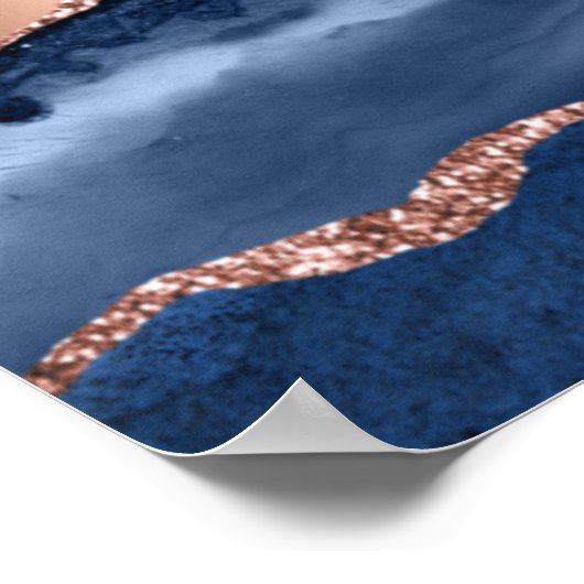 Navy blauw bronzen agaat welkom verjaardag poster (Hoek)