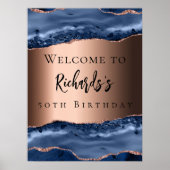 Navy blauw bronzen agaat welkom verjaardag poster (Voorkant)