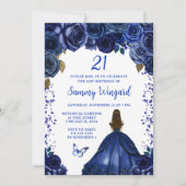 Navy Blauw Bruin Haar Prinses Verjaardagsfeest Kaart (Voorkant)