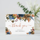 Navy Blauw Bruin Verliefd Worden Herfst Bruidsmeis Bedankkaart (Staand voorkant)