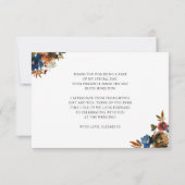 Navy Blauw Bruin Verliefd Worden Herfst Bruidsmeis Bedankkaart (Achterkant)